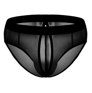 Cuecas masculinas sexy roupa interior de volta aberta malha translúcida respirável aberto triângulo de borracha shorts
