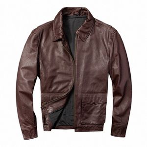 2020 Dark Brown Men American A2 Pilot Jacket Plus Size XXXXL Genuine Sheepskin Autumn Military Aviator Leather Coat Z2q4#