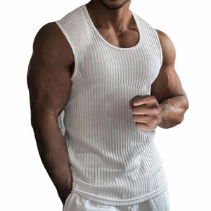 Mens Gym Tank Top Men Fitn ärmskjorta manlig rib stickad andningsbar fitn sportväst undertröja gym som kör väst män 55tr#