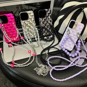 Cell Phone Cases Korean Luxury Fish Scales Crossbody Lanyard Bracelet Silicone Soft Phone Case for iPhone 11 12 13 14 Pro Max Shockproof Cover H240326