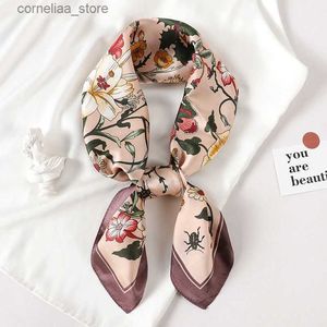 Bandanas Durag Bandanas Durag 70*70cm Fashion Silk Satin Hair Scarf Women Handkerchief Printed Female Square Head Bandana Small Neck Muffler Hijab Lady Girl Y240325