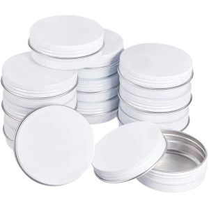 Bins 50Pcs 100g Aluminum Tin Jars White Empty Round Aluminum Box Metal Tin Can Screw Thread Lid Candle Tea Candy Box