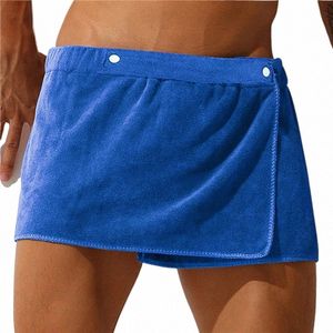 men Coral Fleece Casual Short Bath Towel Microfiber Soft Comfortable Breathable Bath Skirt Quick-dry Pajamas Side Open Bathrobe A8Bp#