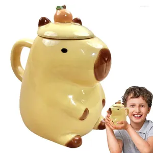 Mugs Capybara Shaped Mug 450ml 3D Coffee Ergonomic Grip Wonderful Gift Cute Aesthetic With Lid For Animal Lovers