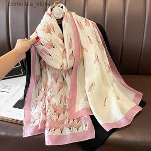 Bandanas Durag Bandanas Durag Four Seasons Soft Long Shawls Luxury Brand Sunscreen Silk Sharves Women 180x90cm Beach Stoles Fashion Print Satin Finish Scarf Y24032