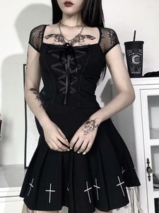 Damen-T-Shirts, Vintage-Oberteile, Goth-T-Shirt, Frauen, figurbetont, Spitze, schwarze T-Shirts, Gothic-Streetwear, sexy weibliches Top, lässiges Mesh-T-Shirt