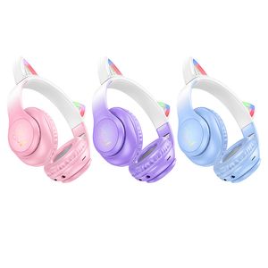 Hoco W42猫の耳付きBluetoothヘッドセット5.3ワイヤレス高品質ステレオサウンドイヤホンポータブル折りたたみ式スポーツステレオヘッドフォンは小売パッケージングとともに耳を傾けます