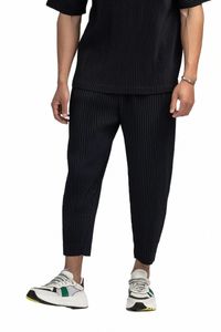 miyake plissado calças retas roupas masculinas preto lápis calças cortadas rua usa estilo japonês tornozelo comprimento calças 29k5 #
