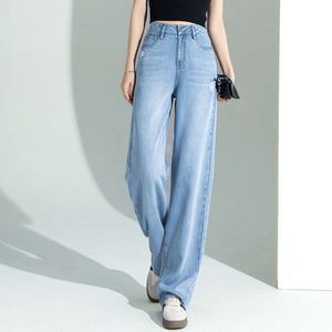 Tian Si Jeans Womens Summer Thin 2023 Ny liten Tall midja rak ben Casual Wide Leg Pants Womens Spring/Summer