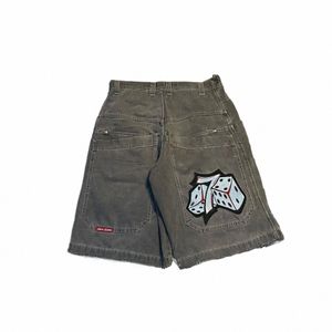 JNCO 반바지 Y2K하라 주쿠 힙합 럭키 주사위 그래픽 프린트 레트로 가루 데님 체육관 반바지 고딕 남자 농구 반바지 스트리트웨어 y180#