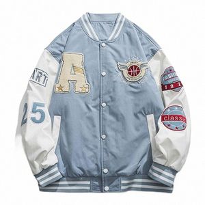 hip Hop Varsity Baseball Jackets Mens Vintage Harajuku Letter Embroidery Patchwork Coats Oversized Casual Bomber Jacket Unisex c29T#