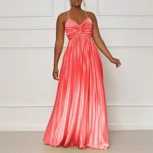 Ethnic Clothing Sexy Women Color Block Spaghetti Strap Backless Evening Cocktail Party Dress Floor-Length Pleated Chic Gown Big Size Summer