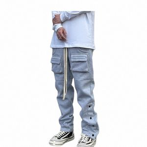 Mens High Street Lose Fit Elastyczne spodnie Talia Zimowe ciepłe polarowe spodnie Botts Hip Hop String Sportswear Brespants Joggers K1KJ#