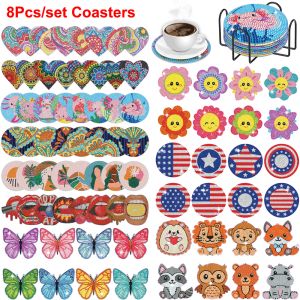 Stitch 8Pcs DIY Diamond Painting Coaster Heart Animal Diamond Mosaic Drink Cup Mat Pad Table Placemat Art Craft Ornament Home DecorGift