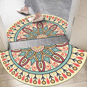 Carpets Water Absorbent Bath Mats Half Round Entrance Doormat Anti Slip Floor Mat Boho Ethnic Style Bedroom Carpet Bathroom Rugs