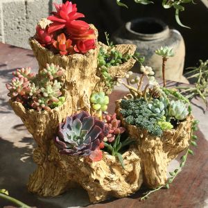 Planters American Broken Root Shape Wood Succulent Resin Flower Pot Outdoor Balcony Furnishing Crafts Garden Villa Ornaments Decoration