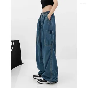 Women's Jeans Deeptown Y2k Vintage Baggy Cargo Woman Harajuku Fashion Kpop Streetwear Gyaru Wide Leg Denim Pants Spring Casual Trousers