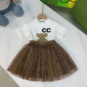 Luksusowy designerski koszulka dla dzieci welonowa moda Brytyjska marka mody Summer Childrens skarby i dziewczęta bawełna dwuczęściowa luksusowa designerska koszula plisowana spódnica