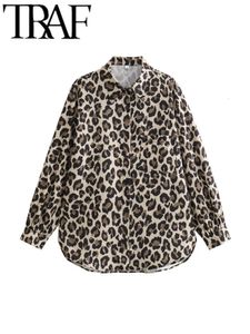 TRAF GAL Spring Vintage Leopard Printed Loose Women Y2K Single Breasted Blouse Long Sleeve Casual Shirts Female Tops 240322