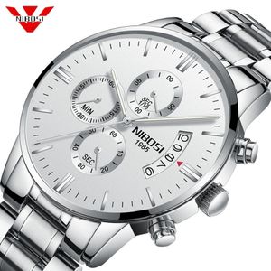 Relogio Nibosi Luxury Famous Top Brand Men Sliver White Wristwatch Waterproof Clock Quartz Watch for Men Relogio Masculino305o