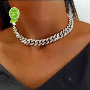 13mm Miami Cuban Link Chain Gold Silver Color Choker Halsband för kvinnor Iced Out Crystal Rhinestone Hip Hop Jewlery Ude9