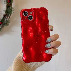 Cell Phone Cases Japan Korea 3D Curly Bumper Wave Red Soft IMD Phone Case For iPhone 15 14 Pro Max 13 12 Pro 11 Fashion Shockproof Protect Cover H240326