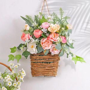 Decorative Flowers Artificial Hanging Basket With Seasonal Spring Front Door Wreath Colourful Fake Flower Bouquet Home Farmhouse Decoration