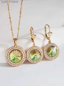 Earrings Necklace Round Jewelry Sets for Women Party Accessories Luxurious Dangle Earrings Necklace Set made with Austrian Crystal Girls Bijoux L240323