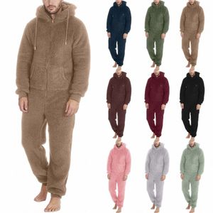 الرجال Plush Teddy Fleece Pajamas Winter Dark Hoodies Bodysuit Suits Suits Sleepwear Daily Flannel Flannel Lightwear 5XL T234#