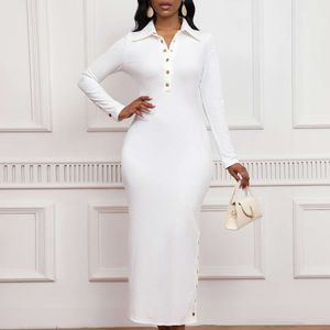 2024 Spring Pit Ribbed Side Split Long Sleeve Slim Fit Commuter Dress 724977