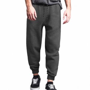men's Trousers Spring And Autumn Casual Sweatpants Solid Jacquard Small Square Plaid Drawstring Loose Sweatpants With Pockets i9xN#