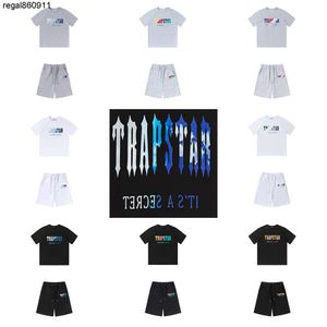 Herren Trapstar T-Shirts Trainingsanzüge T-Shirt Designer Stickerei Buchstabe Luxus Schwarz Weiß Grau Regenbogen Farbe Sommer Sport Mode Baumwolle Cord Top Kurzarm