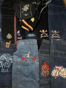 Мужские джинсы Ретро вышитая сумка Джинсы Женская одежда JNCO Y2K Высококачественные джинсы в стиле хип-хоп Harajuku Street Lace Готические джинсы с высокой талиейL2403
