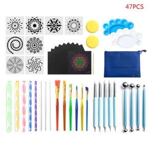 Schroevendraaiers 1set Strumenti per punteggiare Mandala Set Penne per punteggiare Strumenti Mandala Stencil Ball Stylus Paint Vassoio per dipingere rocce, colorare, disegnare