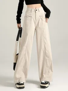 Women's Jeans White For Women Denim Pants High Waisted Streetwear Spliced Casual Wide Leg Korean Fashion Vintage Straight