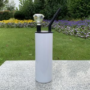 20 unz Sub 15 uncji Hookah Tubllerzy Białe sublimacja chuda kubek z palącą pokrywką stalową stal nierdzewna prosta kubek Izolowana próżniowa butelka z wodą ograniczenie