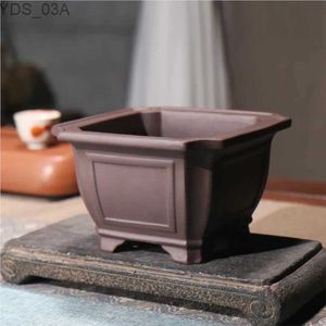 Planters Pots Creative Yixing Purple Sand Flower Pot Square Ceramic Bonsai Pot Household Desktop Chinese Style Decorative Flower Pot 1PCSLE915 240325