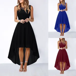 Casual Dresses Women's Lace Dress Bow Belt Elegant Oregelbunden längd ärmlös Chiffon Bridesmaid Cocktail Party