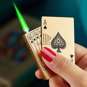 Lighters Hot Sale Creative Playing Card Lighter Jet Torch Windproof Lighter Metal Butane Funny Toys for Men Smoking Accessories 240325