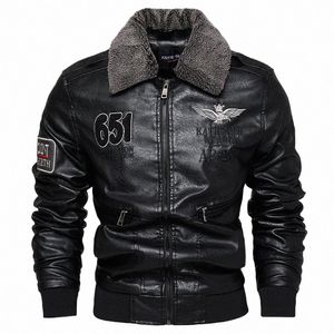 Män Autumn Jacket Bomber Biker Zipper Motorcykel Faux Fur Coat Man Fleece Pilot Vintage Black Brown Pu Leather Jacket Winter P6ie#