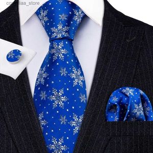 Neck Ties Neck Ties Silk Men Tie for Christmas Necktie Hankerchief Cufflinks Set Xmas Festival Cravat Red Green Blue Snow Santa Reindeer Barry.Wang Y240325