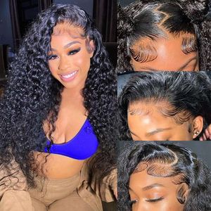 Arlalgce 18 Inch Water Wave Front 13x4 HD Transparent Wet and Wavy Lace Frontal Human Deep Curly Wigs Pre Plucked with Baby Hair Glueless 150% Density for Black