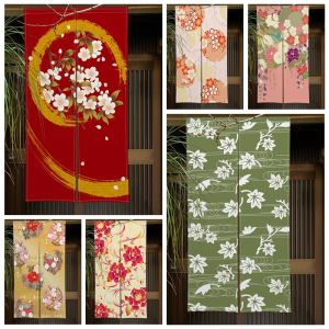 Curtains Floral Flowers Door Curtain Art Painting Japanese Doorway Living Room Partition Curtains Pub Drape Entrance Hanging HalfCurtain