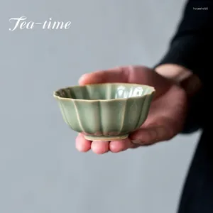 Te koppar 2 st/set 75 ml yue ugn celadon lotus petal cup keramik handgjorda lilla skål hushåll trumpet master kung fu set