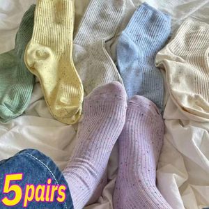 Kvinnors strumpor 1/5pairs Winter Autumn Sticked Wool Women's Solid Color Thermal Long Sock Lady Girls Casual Tube Cotton SOX