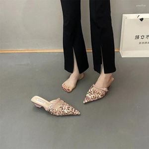 2024 Summer Dress Shoes Women's Mules 2024 Summer Sandal Ladies Rhinestone Slingback Slip On Comfy Breathable Fashion High Heels Size 35-40