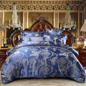 Jacquard Comforter sängkläder sätter King Size Gold Cover Däcke Queen Linen Satin Bedlakor och kuddväskor Hög kvalitet