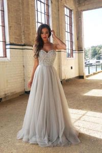 Grey A Line Prom Dresses Sexy Backless Sweetheart Appliques Ruffles Long Bridesmaid Gowns Evening Dress For Women Plus Size Custom Made Robes BC18464_