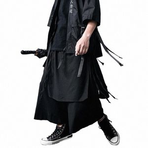 arens techwear wide ben byxor punk gotiska svarta byxor manliga goth cott linnes sommar japansk stil streetwear hip hop g7il#