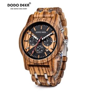 Dodo Deer Men's Watch Wood Watches Men klocka Business Luxury Stop Watch Color Valfritt med trä rostfritt stål Band C08 OEM247B